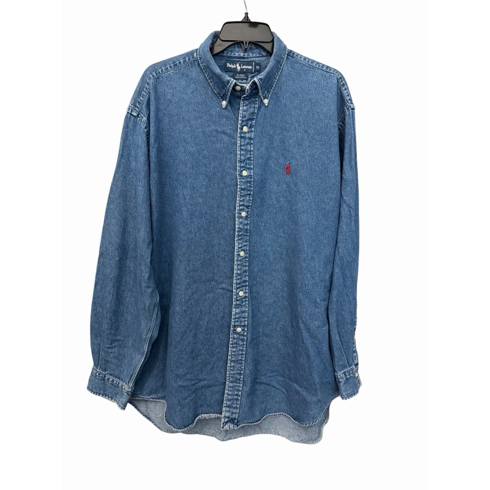 Vintage Polo Ralph Lauren Denim Shirt Men XL Blue Button Blaire Pony U10-1
